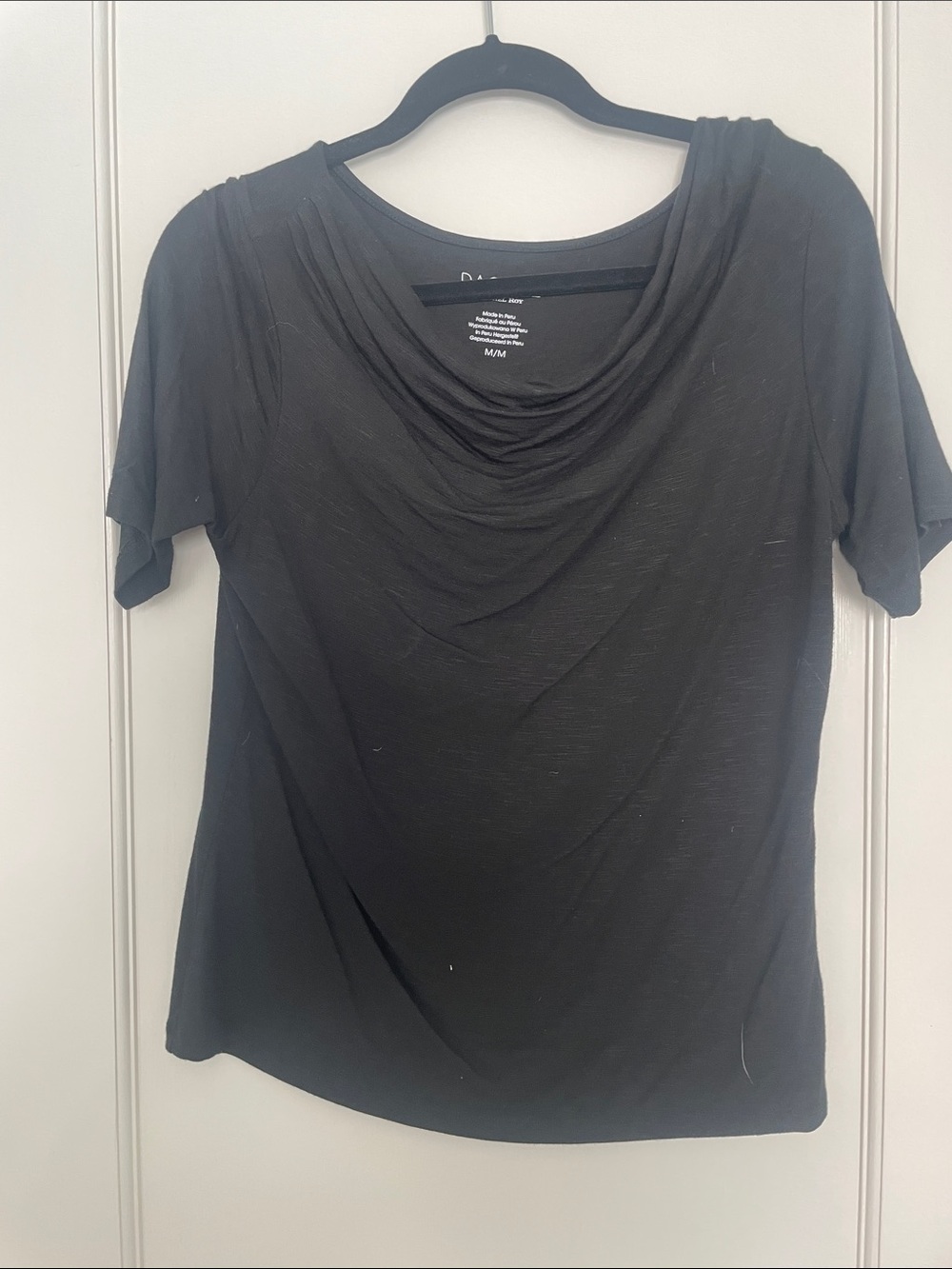 RACHEL Rachel Roy Black Draped Cowl Short Sleeve Top